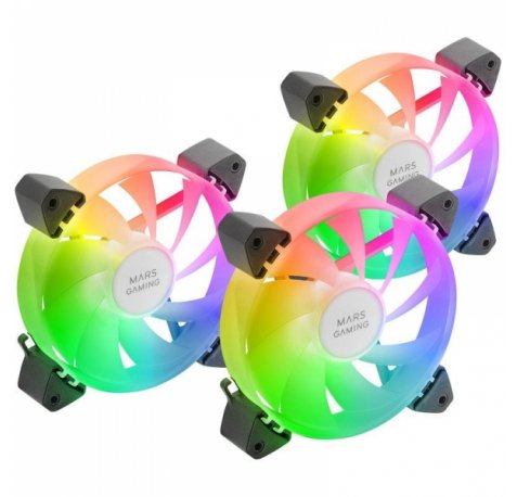 Mars Gaming MF-3A Kit de Ventiladores ARGB - Iluminacion 360º Sin Marco - Efectos ARGB Rainbow - Tecnologia FDB Ultrasilenciosa - Compatible ARGB 3pin 5V - Color Varios