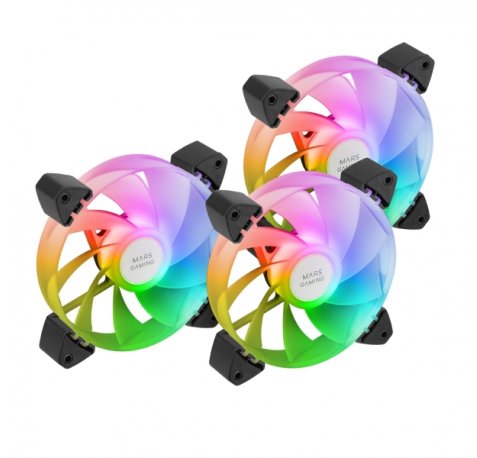 Mars Gaming MF-3AR Pack de 3 Ventiladores de 120mm FDB - Iluminacion ARGB 360Âº - Aspas Invertidas - Silencioso 14dB - Color Negro
