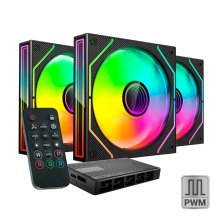 Mars Gaming MF-3DPROKIT Pack de 3 Ventiladores de 120mm - Iluminacion ARGB Infinity Mirror 360Âº - Silencioso 12dB - Mando a Distancia y Hub ARGB - Color Negro