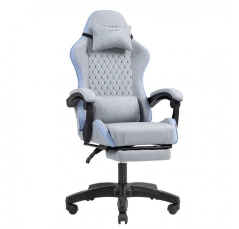 Mars Gaming MGC-X FABRIC Silla Gaming Ergonomica - Reposapies Extensible - Cojines Lumbar y Cervical - 660x540x1250mm - Tejido Transpirable - Color Gris y Azul
