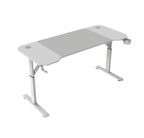 Mars Gaming MGD-ERGO140 Mesa Gaming - Altura Ajustable con 3 Posiciones - Soportes Auriculares y Bebidas - Alfombrilla XXL - Estructura Acero - 140x60x1.5cm - Acabado en Fibra de Carbono - Color Blanco