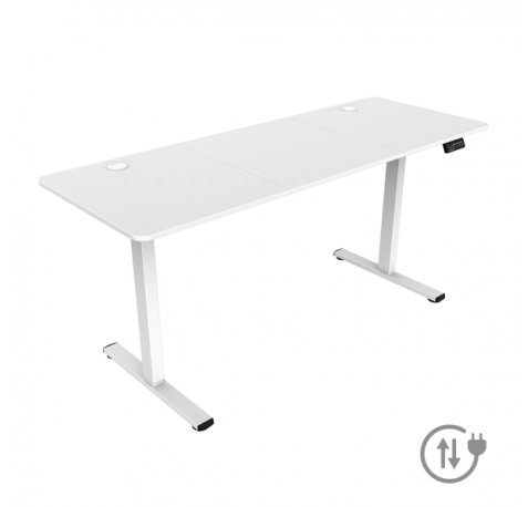 Mars Gaming MGD-ERGOPRO160 Mesa Gaming Motorizada - Altura Regulable hasta 118cm - Soportes Auriculares y Bebidas - Gestion de Cables - Estructura Acero - 160x60x1.5cm - Acabado en Fibra de Carbono - Color Blanco
