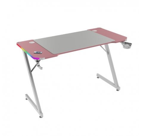 Mars Gaming MGD-X120RGB Mesa Gaming - Iluminacion ARGB con Mando - Soportes Auriculares y Bebidas - Alfombrilla XXL - Estructura Acero - 120x60x1.5cm - Acabado en Fibra de Carbono - Color Blanco y Rosa
