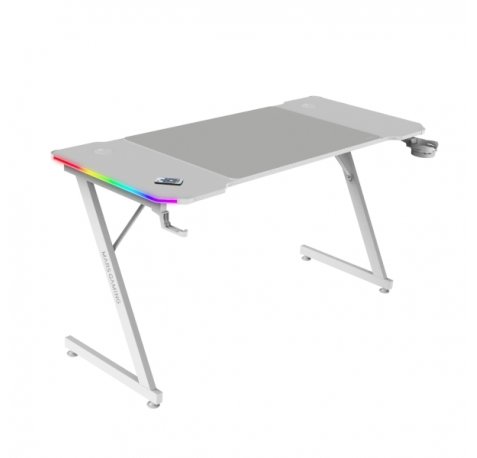 Mars Gaming MGD-X140RGB Mesa Gaming - Iluminacion ARGB con Mando - Soportes Auriculares y Bebidas - Alfombrilla XXL - Estructura Acero - 140x60x1.5cm - Acabado en Fibra de Carbono - Color Blanco