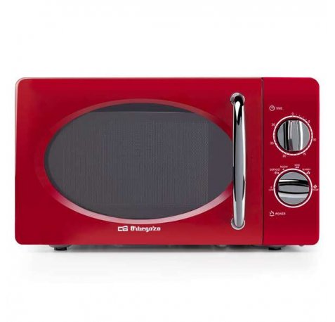 Orbegozo MI 2020 Microondas Vintage Rojo - 20L - 700W - 6 Niveles de Potencia - Temporizador 30min - Descongelacion Rapida - Diseño Años 60