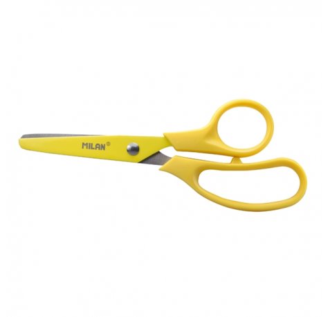 Milan Basic Colours Tijeras de 13.4cm - Mango Ergonomico - Punta Redondeada - Hoja de Acero Inoxidable - Color Amarillo (10 uds)