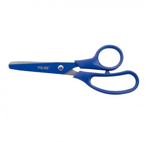 Milan Basic Colours Tijeras de 13.4cm - Mango Ergonomico - Punta Redondeada - Hoja de Acero Inoxidable - Color Azul (10 uds)