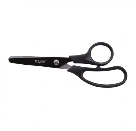 Milan Basic Colours Tijeras de 13.4cm - Mango Ergonomico - Punta Redondeada - Hoja de Acero Inoxidable - Color Negro (10 uds)