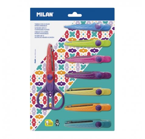 Milan Tijeras Zig-Zag con 8 Hojas Intercambiables - Recubierta de Plastico - Diferentes Patrones - Color Violeta