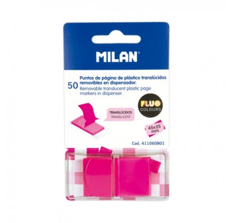 Milan Fluo Dispensador 50 Marcadores Reposicionables - Translucidos - 45x25mm - Color Rosa