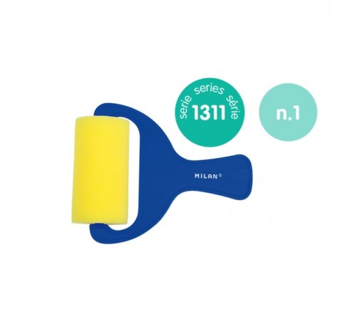 Milan 1311 Rodillo de Esponja Liso de 70mm - Mango de Plastico Corto - Color Azul