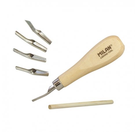 Milan Pack de 5 Gubias para Grabado - Hojas y Puntas Sutridas - Ergonomico - Color Madera Claro