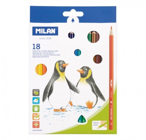 Milan Pack de 18 Lapices de Colores - Triangulares - Colores Surtidos
