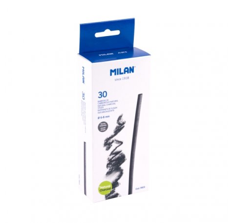 Milan Pack de 30 Barritas de Carboncillo - Natural - Redondo de 6-8mm - Color Negro