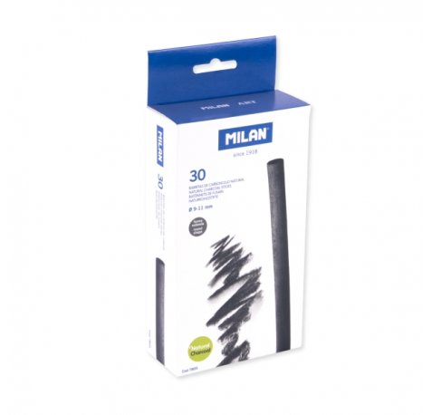 Milan Pack de 30 Barritas de Carboncillo - Natural - Redondo de 9-11mm - Color Negro