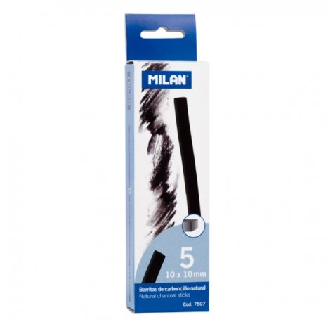 Milan Pack de 5 Barritas de Carboncillo - Natural - Cuadrado 10x10mm - Color Negro