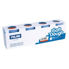Milan Soft Dough Pack de 4 Botes de Pasta Blanda - 100% Vegetal - Moldeable - Sin Residuos - Colores Mezclables - 116g por Unidad - Color Rojo