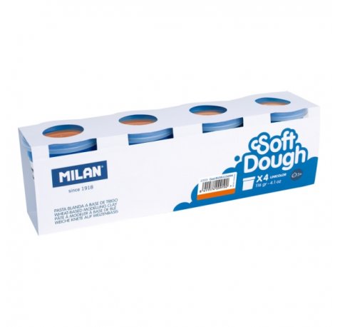 Milan Soft Dough Pack de 4 Botes de Pasta Blanda - 100% Vegetal - Moldeable - Sin Residuos - Colores Mezclables - 116g por Unidad - Color Naranja