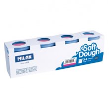 Milan Soft Dough Pack de 4 Botes de Pasta Blanda - 100% Vegetal - Moldeable - Sin Residuos - Colores Mezclables - 116g por Unidad - Color Rosa