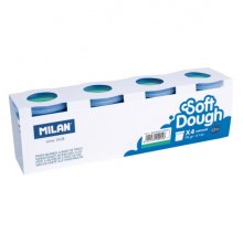 Milan Soft Dough Pack de 4 Botes de Pasta Blanda - 100% Vegetal - Moldeable - Sin Residuos - Colores Mezclables - 116g por Unidad - Color Turquesa