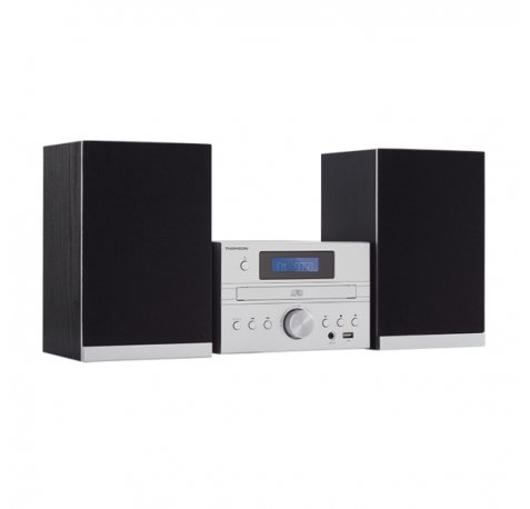 Thomson MIC122BT Micro Cadena Bluetooth - Reproductor de CD y Radio FM - Potencia Musical 50W - Tecnologia Bass Boost - Mando a Distancia - Color Plata