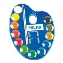 Milan 053412 Paleta de 12 Acuarelas Ø25 mm + Pincel  Serie 101 - Mezclable - Colores Surtidos (6 uds)