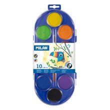Milan 80009 Estuche de 10 Acuarelas Ø45 mm + Pincel  Serie 101 - Mezclable - Colores Surtidos (6 uds)