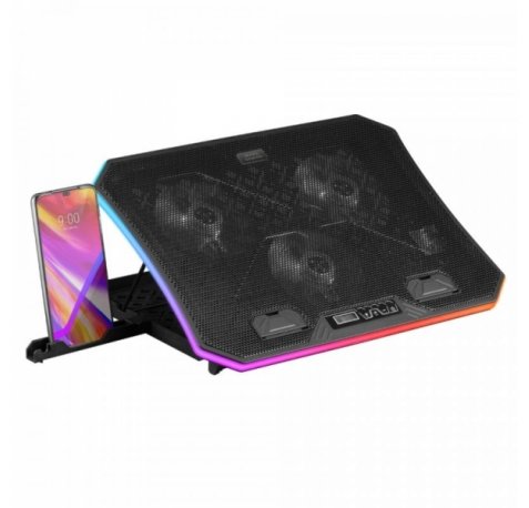 Mars Gaming MNBC6 Base de Refrigeracion - Iluminacion ARGB 10 Modos - Rejilla Metalica - Stand Ergonomico 7 Posiciones - 3 Ventiladores con Panel LCD - 2 Puertos USB 2.0 - Color Negro