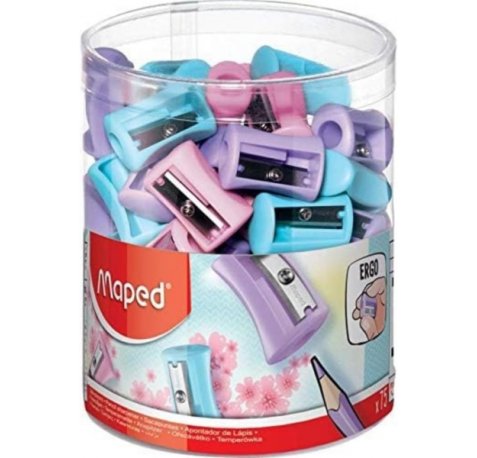 Maped Vivo Pastel Sacapuntas de Plastico con 1 Orificio - Cuchilla de Acero Afilada y Resistente - Colores Pastel Surtidos (75 uds)