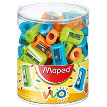 Maped Vivo Sacapuntas con Cuchilla de Acero Afilada y Resistente - 1 Agujero - Colores Surtidos - Bote Expositor de 75 uds. Maped Vivo Sacapuntas con Cuchilla de Acero Afilada y Resistente - 1 Agujero - Colores Surtidos - Bote Expositor de 75 uds.