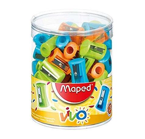 Maped Vivo Sacapuntas con Cuchilla de Acero Afilada y Resistente - 1 Agujero - Colores Surtidos - Bote Expositor de 75 uds.