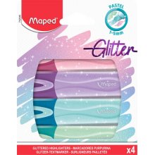 Maped Glitter Pastel Pack de 4 Marcadores Fluorescentes Pastel con Purpurina - Punta Biselada - Trazo de 1 a 5mm - Ideal para Subrayar y Resaltar - Colores Pastel con Purpurina Surtidos