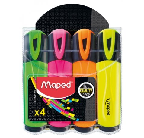 Maped Peps Classic Pack de 4 Marcadores Fluorescentes - Punta Biselada - Trazo de 1 a 5mm - Ideal para Subrayar y Resaltar - Colores Surtidos