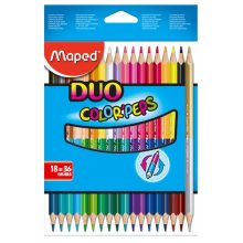Maped Color´Peps Duo Pack de 18 Lapices Bicolores Triangulares - Doble Punta 2.9mm - Madera Certificada FSC - Colores Surtidos