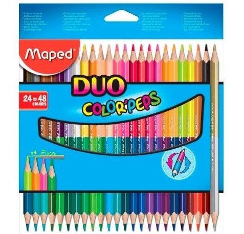 Maped Color´Peps Duo Pack de 24 Lapices Bicolores Triangulares - Doble Punta 2.9mm - Madera Certificada FSC - Colores Surtidos