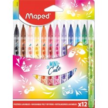 Maped Jungle Mini Cute Pack de 12 Rotuladores con Punta Media Bloqueada 2.8mm - Tinta Lavable - Colores Surtidos