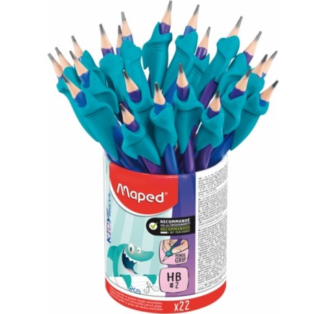 Maped Kidy Lern Bote de 22 Lapices de Grafito 2HB con Guia de Lapiz para Dedos - Guia Extraible - Apta para la Mayoria de Lapices - Para Alumnos de 3 a 7 Años
