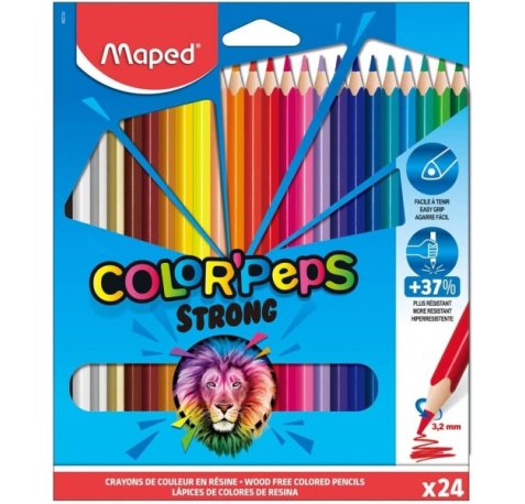 Maped Color´Peps Strong Pack de 24 Lapices Triangulares de Colores - Mina 3,2mm - Sin Madera - Punta Ultra Resistente - Colores Surtidos