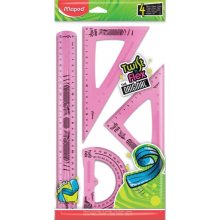 Maped Twist´n Flex Pack de Reglas Flexibles - Regla 30cm, Escuadra 45º/21cm, Cartabon 60º/21cm, Transportador 180º/12cm - Colores Surtidos Aleatorios