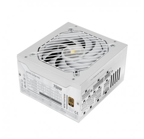 Mars Gaming MPB750PSI Fuente de Alimentacion ATX - 750W - 80 Plus Gold - Ventilador 140mm - Silencioso 12dB - Cableado Modular - Cables Planos Texturizados - 150x160x85mm - Color Blanco