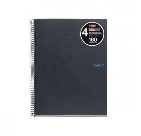 Miquel Rius Notebook4 Cuaderno de Espiral Formato A5 - 160 Hojas de 90gr Microperforadas con 2 Taladros - Cubiertas de Carton Extraduro - Cuadricula 5x5 - Color Gris Oscuro (5 uds)