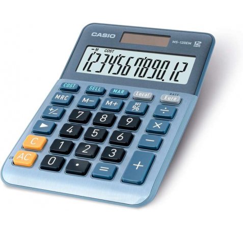 Casio MS-120EM Calculadora de Sobremesa Pequeña - Pantalla LCD de 12 Digitos - Alimentacion Solar y Pilas - Color Azul