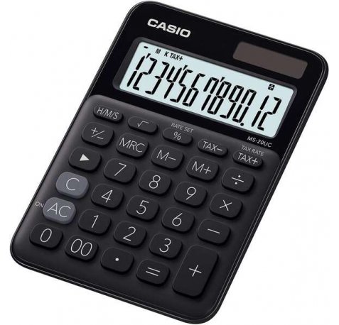 Casio MS-20UC Calculadora de Sobremesa Pequeña - Pantalla LCD de 12 Digitos - Alimentacion Solar y Pilas - Color Negro