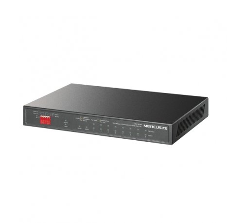 Mercusys MS110GMP Switch 10 Puertos Gigabit RJ45 10/100/1000Mbps - 8 Puertos Gigabit PoE+ y 2 Puertos Gigabit Uplink - Plug & Play - DiseÃ±o Metalico - Color Negro