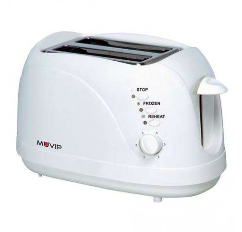 Muvip Tostadora de Pan 750W - Capacidad para 2 Rebanadas - 6 Niveles de Tostado - Funcion Calentar, Descongelacion y Recalentar - Parada Automatica y Manual