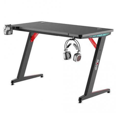 Muvip PRO300 Mesa Gaming Fibra de Carbono con Luz RGB - Solida - Gran Superficie - Portavasos - Gancho para Auriculares - Medidas 120x60x75cm - Color Negro