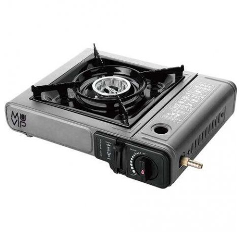 Muvip Cocina de Gas Portatil 1 Fuego con Adaptador de Botella Externa - Encendido Automatico - Quemador de Aluminio - Valvula Doble Sellado - Maleta de Transporte