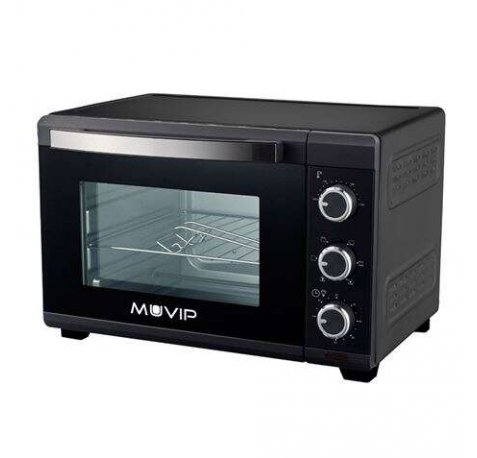 Muvip Horno 1600W 25L - Regulador de Temperatura 100º-230º - Exterior de Acero con Revestimiento - Selector de Tiempo - Puerta de Cristal Templado