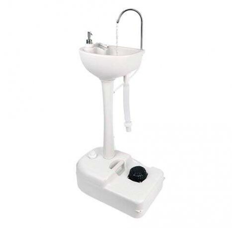 Muvip Lavabo Portatil con Deposito de 17L - Deposito de Jabon 3L - Bomba de Pie con Fuelle - Incorpora Colgador para Toalla