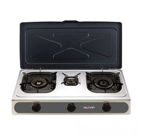 Muvip Parrilla de Acero Inoxidable - Quemador de Hierro Fundido - Quemadores desmontables - Base Antideslizante - Dimensiones: 71X37X12.3 cm - Color Plateado